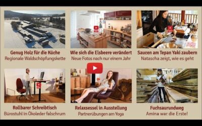 Newsletter 177: Genug Holz, Elsbeerenküche, Sauce am Tepan Yaki, Tellerwärmer, rollbarer Schreibtisch, Relaxsesselgymnastik, Fuchsauweg