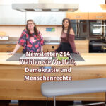 Newsletter 214: Demokratie wählen; Ausstellungsküche bei Next Generation; Schallplattenschrank günstig; Kunst falschrum; Höhenverstellbare Bank nebst Küche; Sessel gebraucht; tragbarer Couchtisch; Lavendelaperitif, Clown